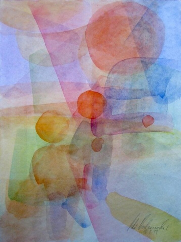 2 Kinder am Strand, Aquarell auf Karton, Peter Rademacher
