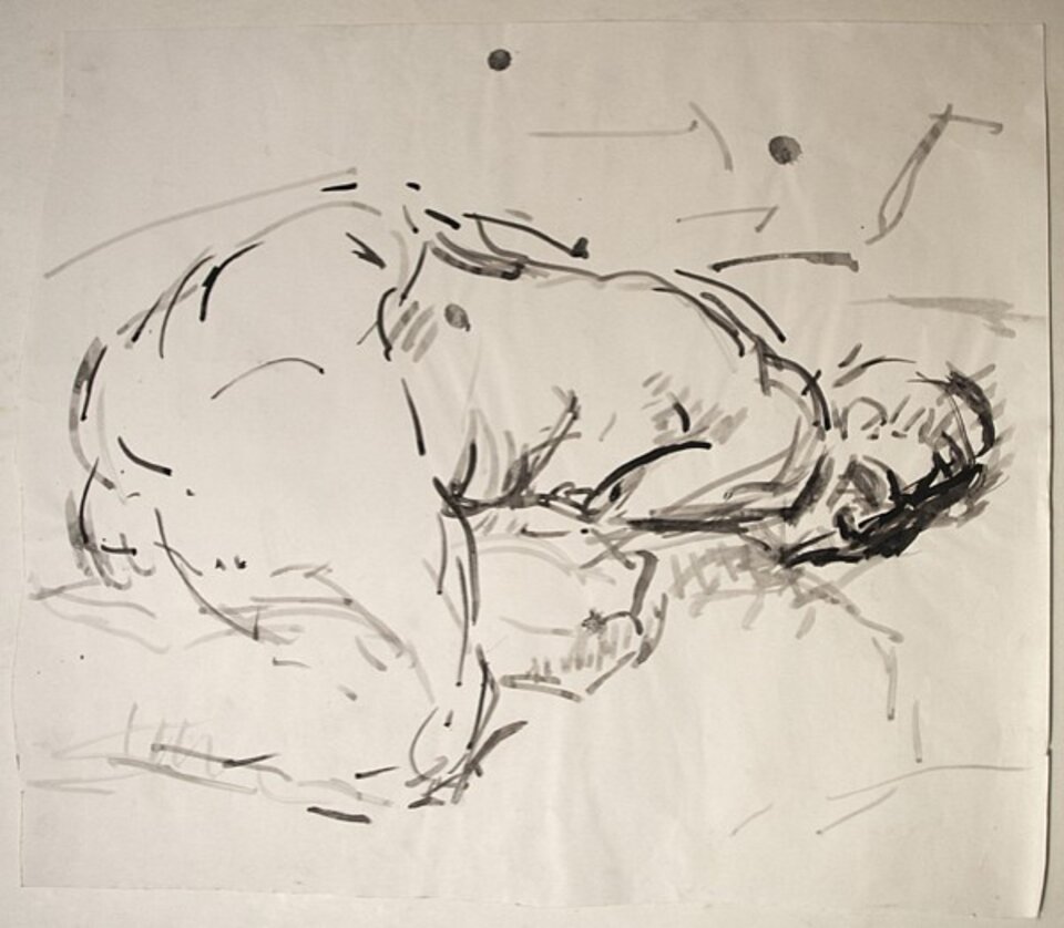 Liegende auf dem Sofa, Tusche , Anita Voigt