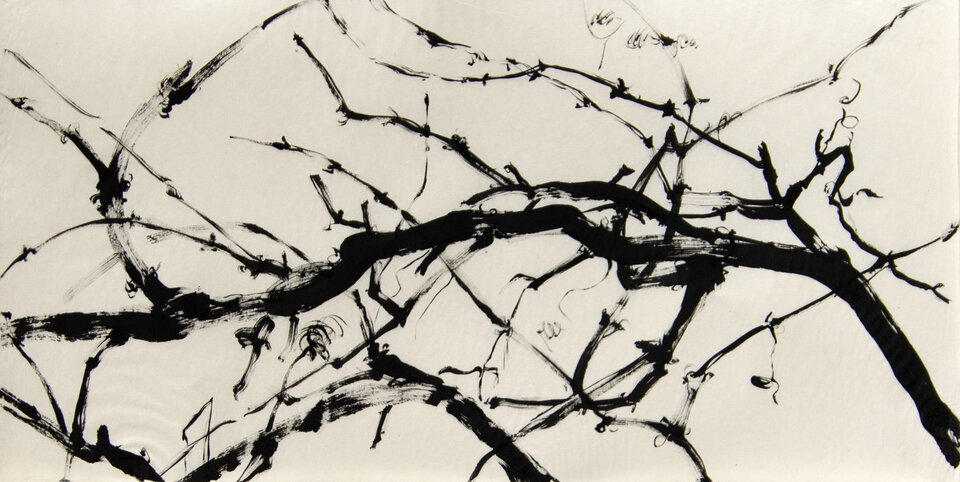 Am Fenster der Wein II, Tusche Japanpapier, Anita Voigt