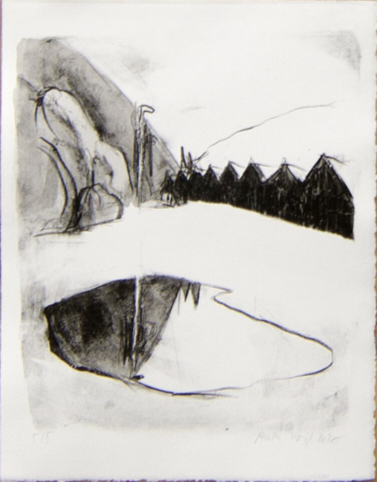 Bootsschuppen, Tusche über Litho , Anita Voigt
