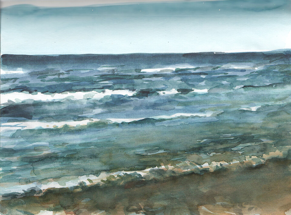 Welle 4, Aquarellskizze Skizzenbuch, Anita Voigt