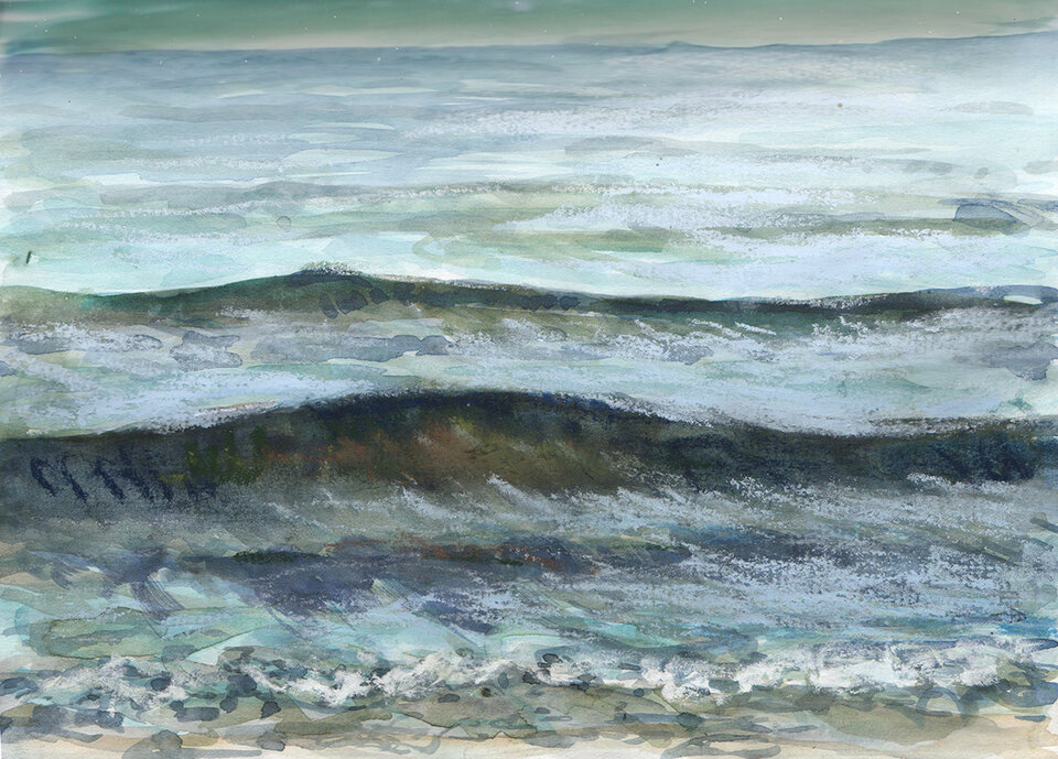 Welle 5, Aquarellskizze Skizzenbuch, Anita Voigt