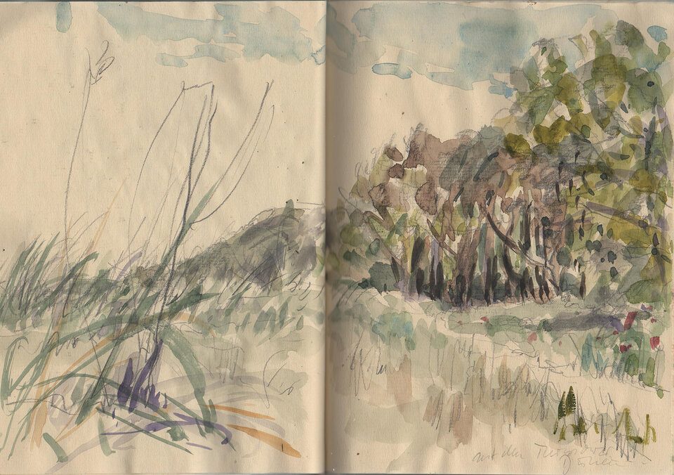 Hintzer den Dünen, Mönchgut, Aquarellskizze Skizzenbuch, Anita Voigt