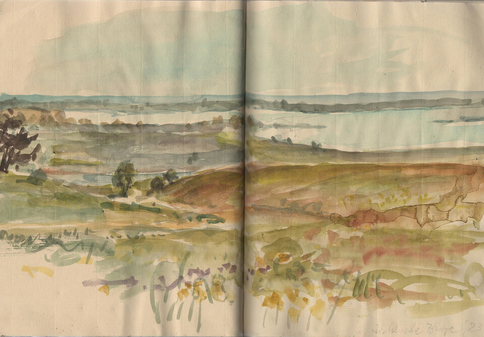 Auf den Zickerschen Bergen, Aquarellskizze Skizzenbuch, Anita Voigt