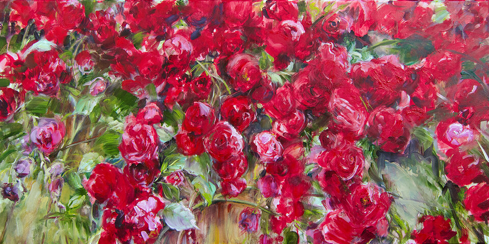 Rosensommer hinterm Atelier, Öl LW, Anita Voigt