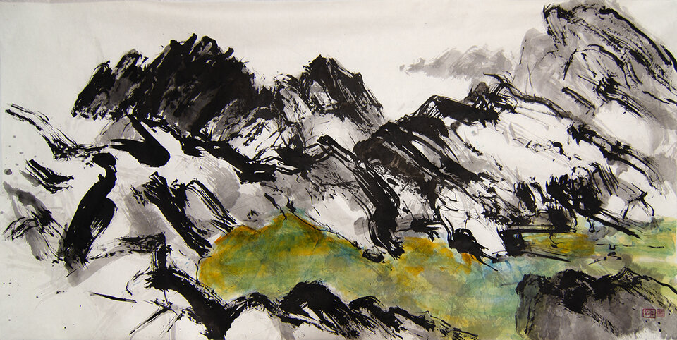Klippen von Goury I, Tusche Japanpapier, Anita Voigt
