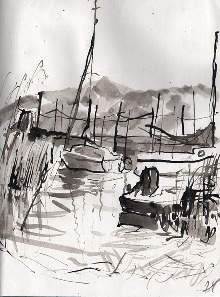 Hafen Groß Zicker II, Tusche Senellier Fabriano, Anita Voigt