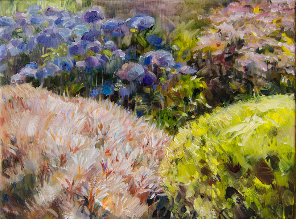 Hortensiengarten, Bretagne, Öl auf Leinwand, Anita Voigt