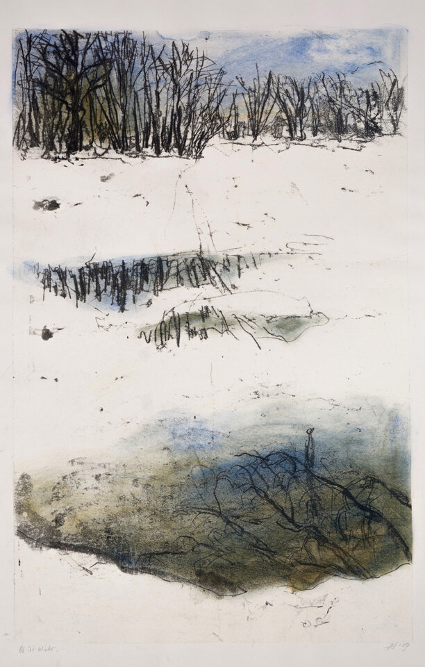 Es ist Winter, Monotypie / Pastell Japan auf Bütten, Anita Voigt