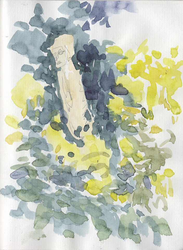 Im alten Garten, Aquarellskizze , Anita Voigt