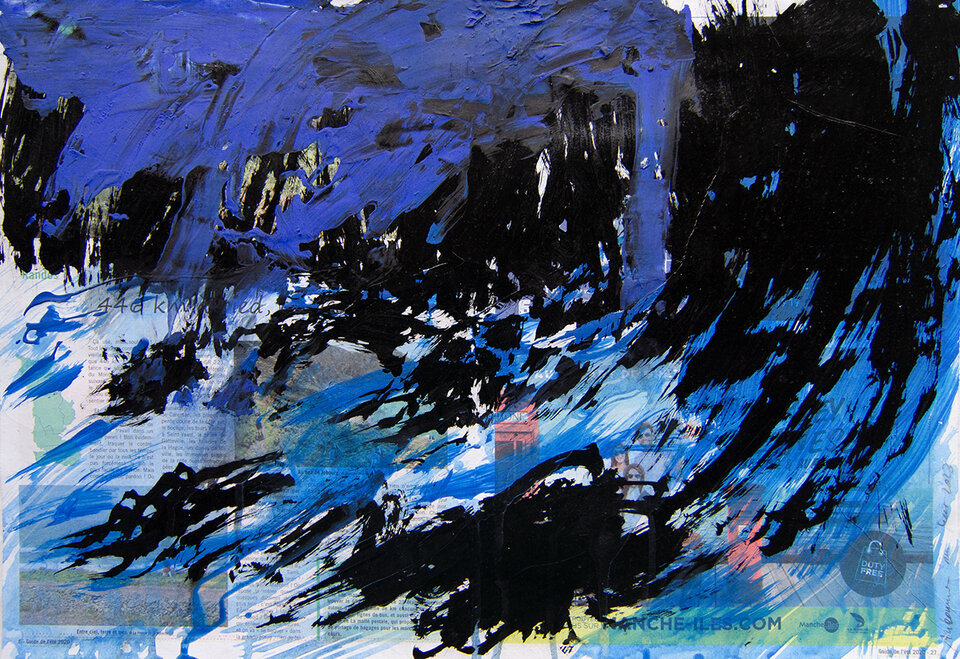 Ankommen am Meer VI, Tusche / Tempera Zeitung / Japanpapier, Anita Voigt