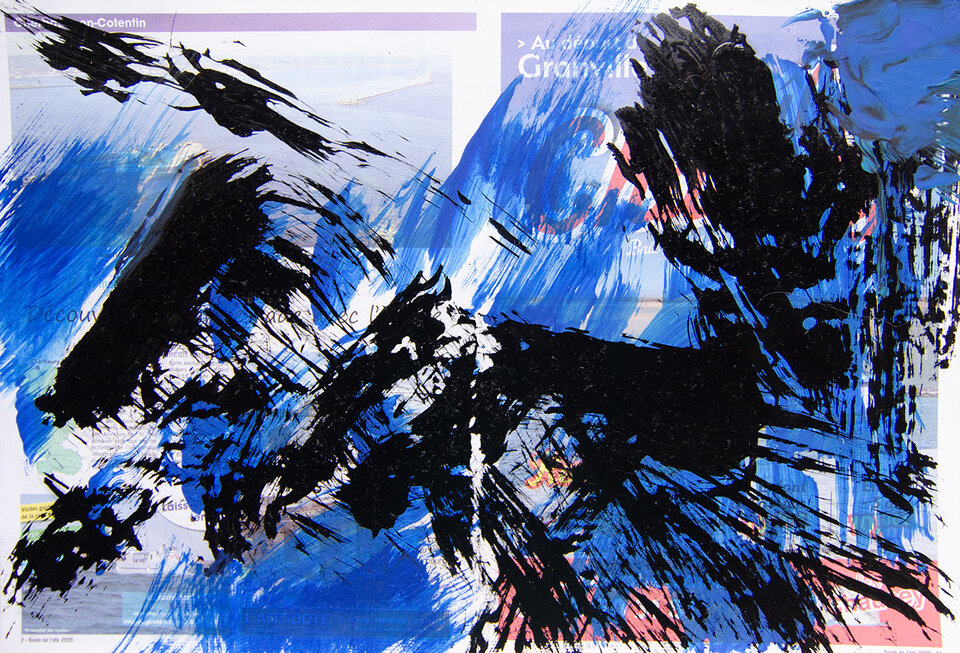 Ankommen am Meer V, Tusche / Tempera Zeitung / Japanpapier, Anita Voigt