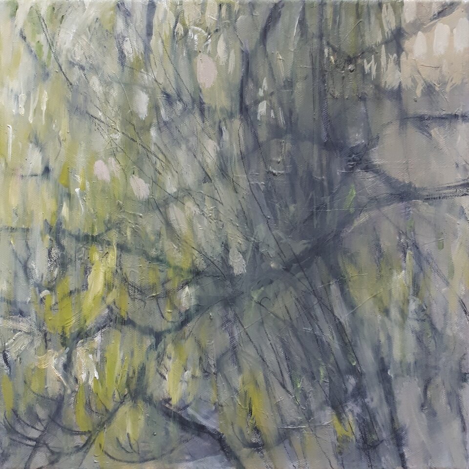 Sternmagnolie im Regen, Mischtechnik auf Leinwand, Anita Voigt