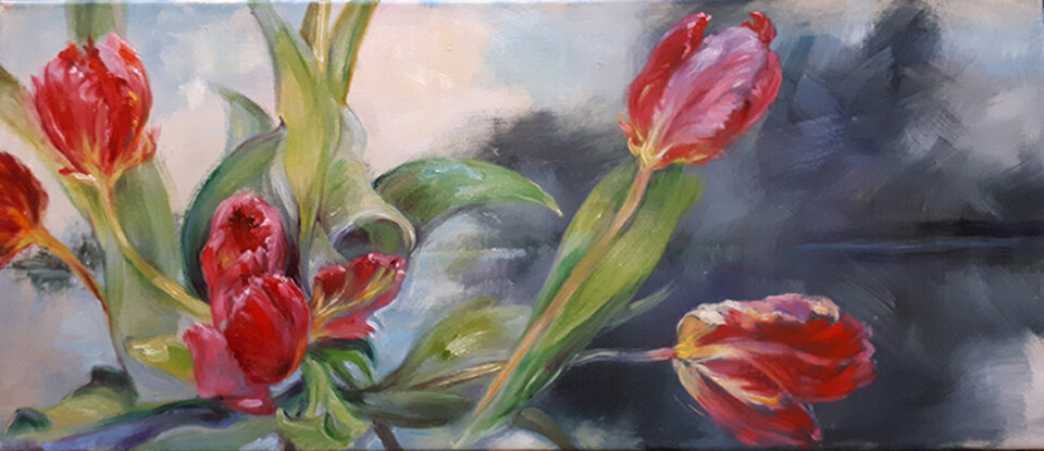 Rote Tulpen, öl LW, Anita Voigt