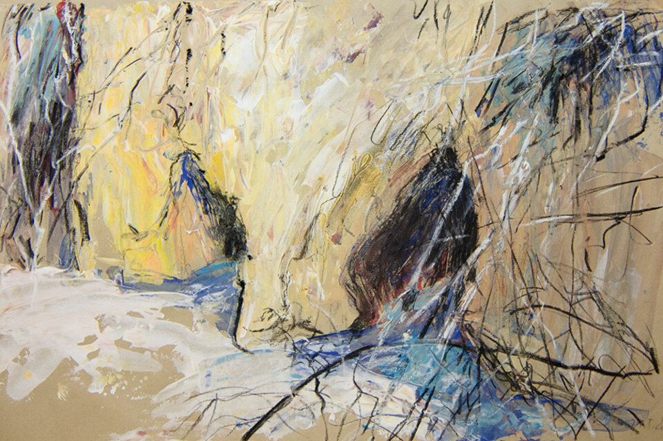 Am Steilufer, Kreide, Kohle, Tempera , Anita Voigt