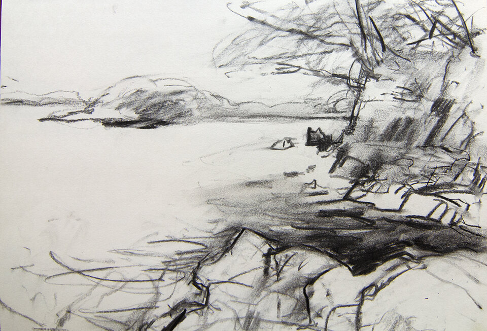 Killybegbay Irland, Kohle auf Papier, Anita Voigt