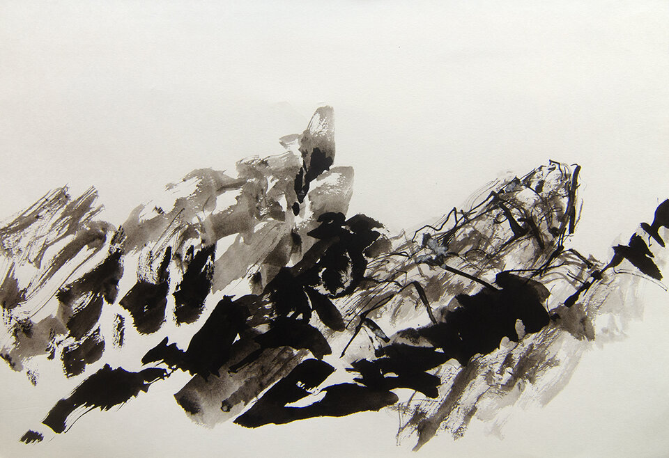 irische Küste 8, Tusche Papier, Anita Voigt