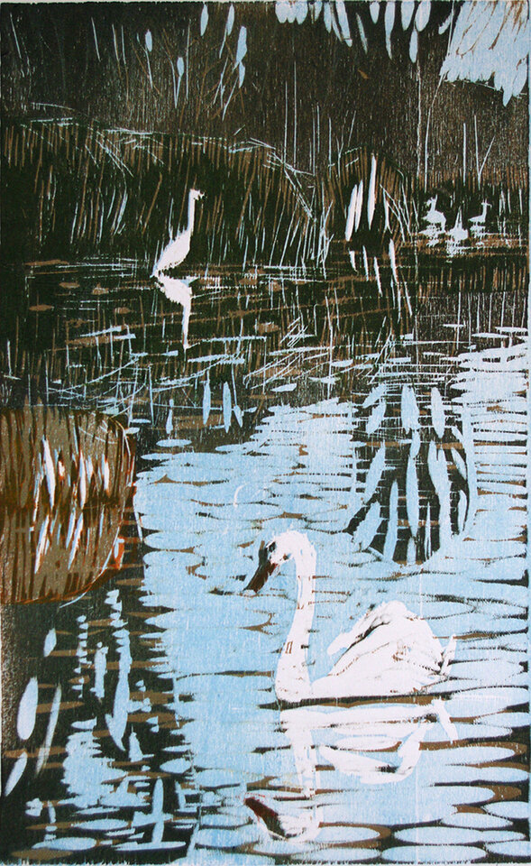 Am Olbasee, Holzschnitt verlorene Form , Anita Voigt