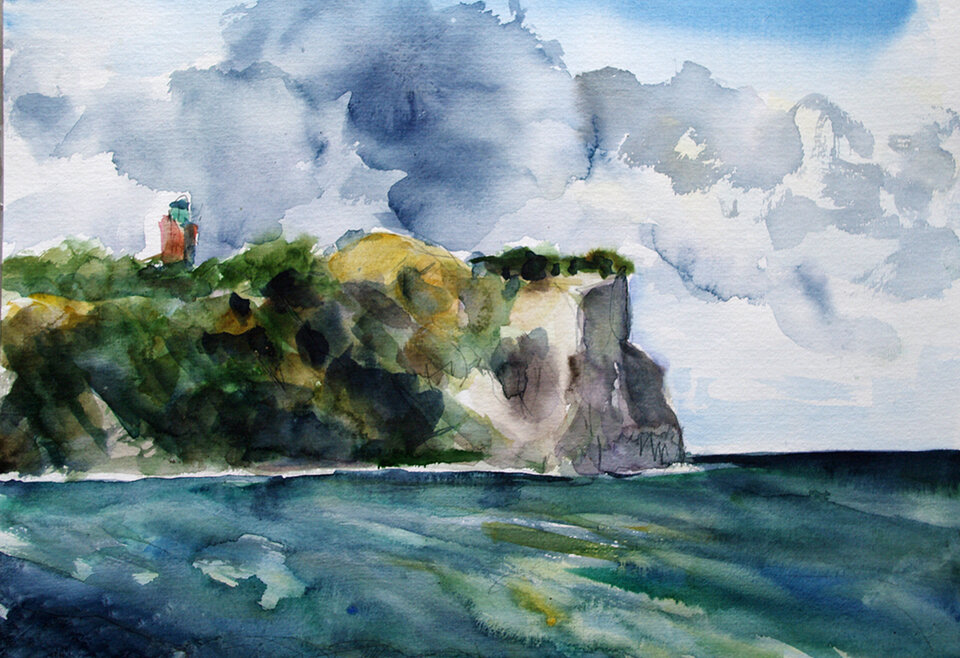 Blick von Vitt auf Kap Arkona, Aquarell , Anita Voigt