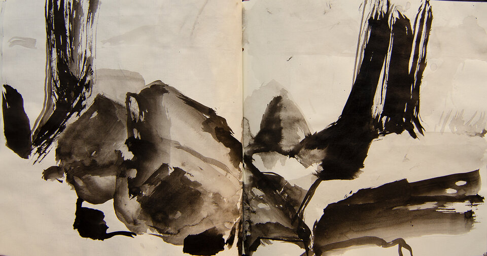 Hünengrab, Tusche Skizzenbuch, Anita Voigt