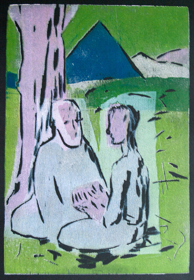 Das Feuer auf dem Berggipfel / Illustration 2 zum äthiopischen Märchen, Holzschnitt , Anita Voigt