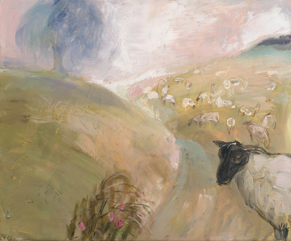 Schafe auf den Zickerschen Bergen, Acryl auf Leinwand, Anita Voigt