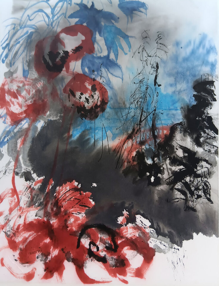 Die Gärten I, Tusche Japanpapier, Anita Voigt