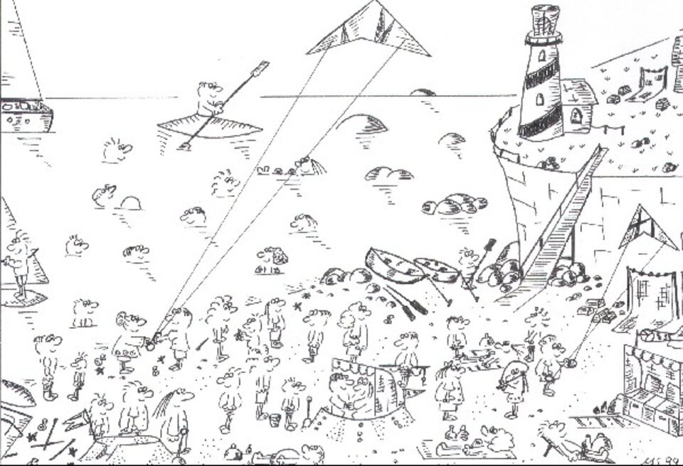 Strandszene III, Tusche auf Karton, Matthias Schramm