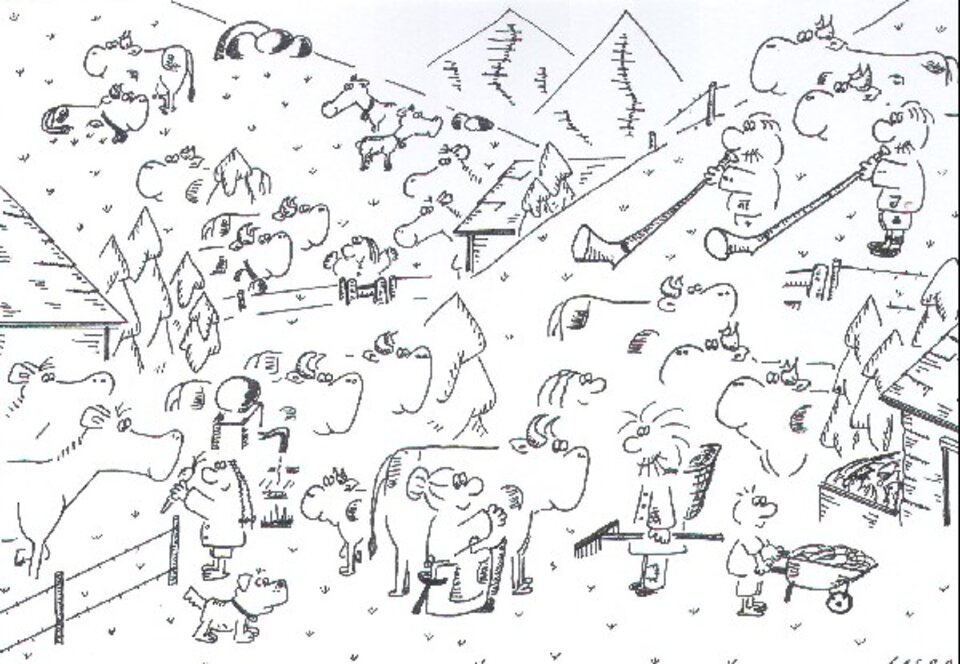 Auf der Alm, Tusche auf Karton, Matthias Schramm
