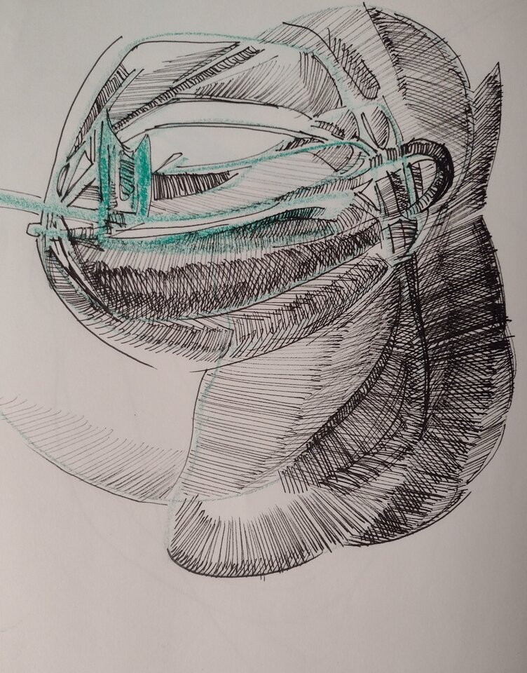 Harnisch, Fineliner auf Papier, Dirk Rizek