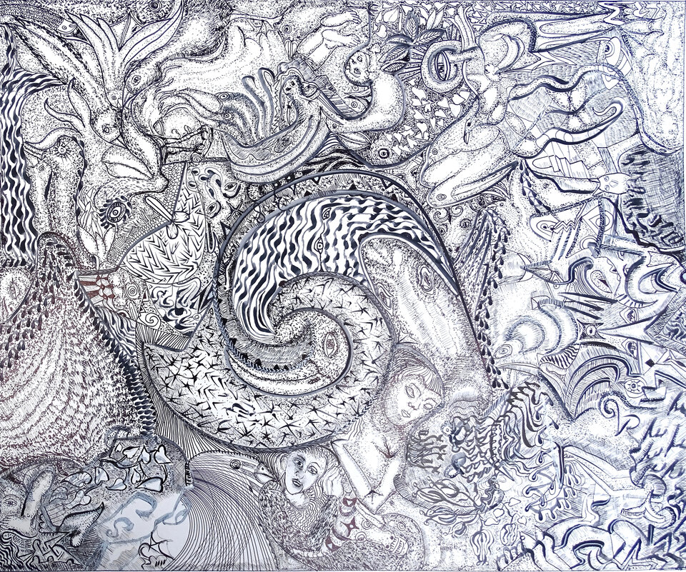Au Debut 5, Tusche, 56,5 x 68,7 cm auf Papier, Wolfgang Bittkau
