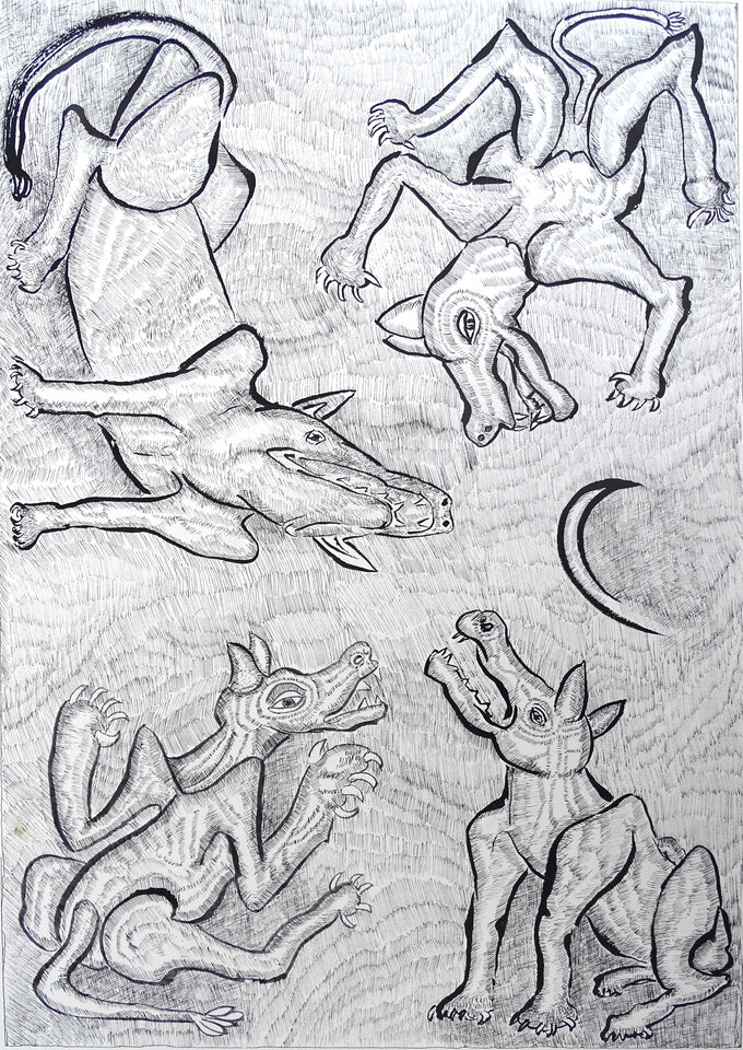 Canes Lunenses, Tusche, 31 x 45,7 cm auf Papier, Wolfgang Bittkau