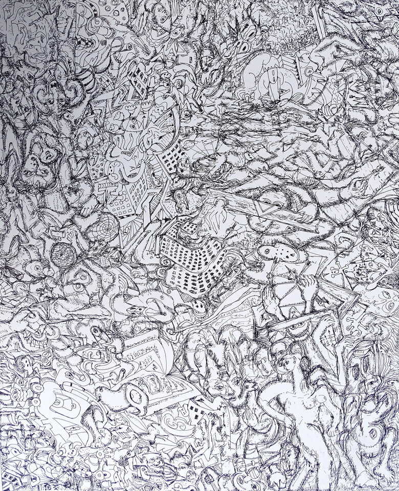 Au Debut 2, Tusche, 56,6 x 68,2 cm auf Papier, Wolfgang Bittkau