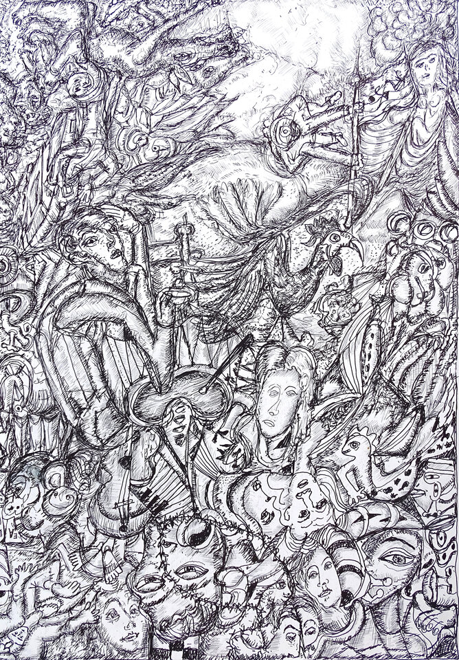 Au Debut 1, Tusche, 31,4 x 45 cm auf Papier, Wolfgang Bittkau