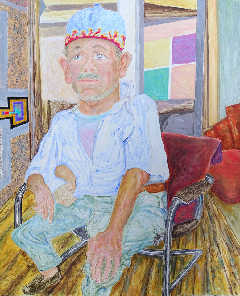 Karlheinz sitzend, Acryl, 56,3 x 68,5 cm auf Papier, Wolfgang Bittkau