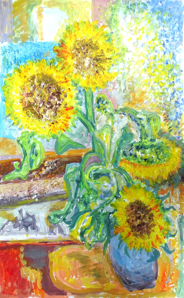 Sonnenblumen, Acryl, 55 x 85,4 cm  auf Papier, Wolfgang Bittkau