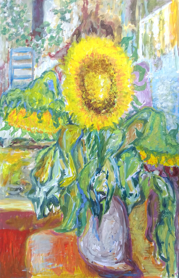 Sonnenblume, Acryl, 55 x 85,4 cm auf Papier, Wolfgang Bittkau