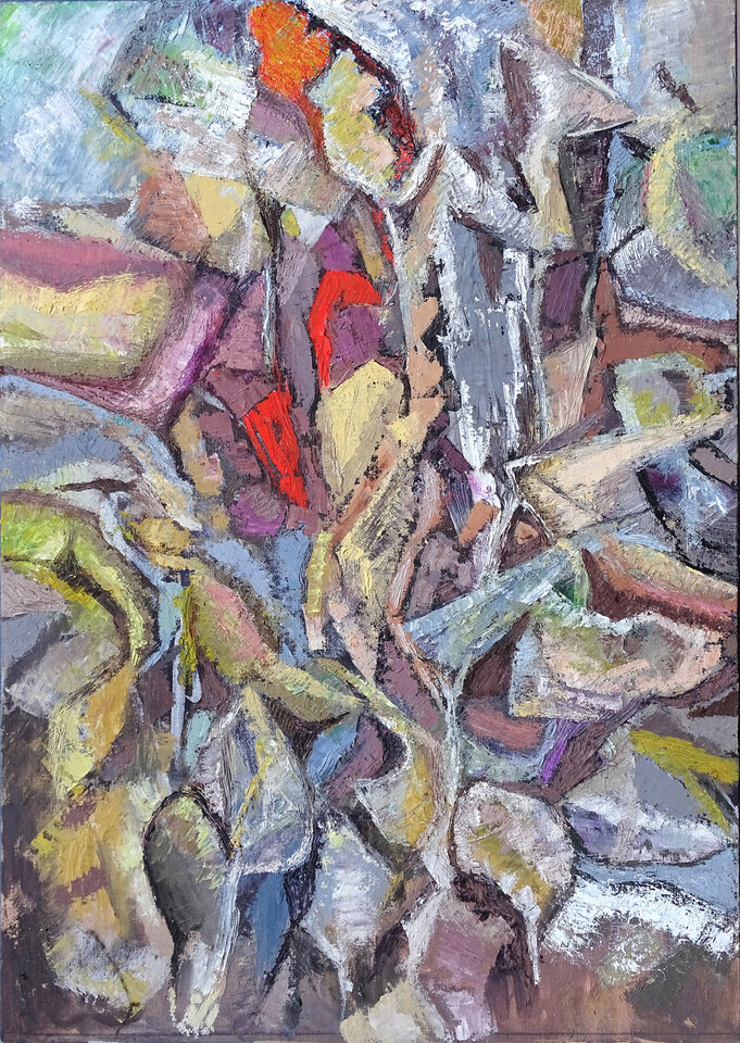 Stilleben mit Rot, Öl, 70 x 101 cm Leinwand auf Holzfaserplatte, Wolfgang Bittkau
