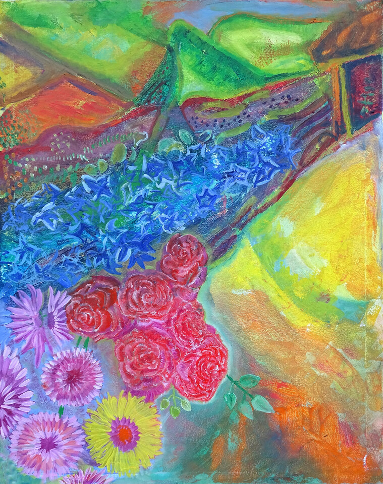 Stilleben mit Rosen, Öl, 87 x 105 cm auf Leinwand, Wolfgang Bittkau