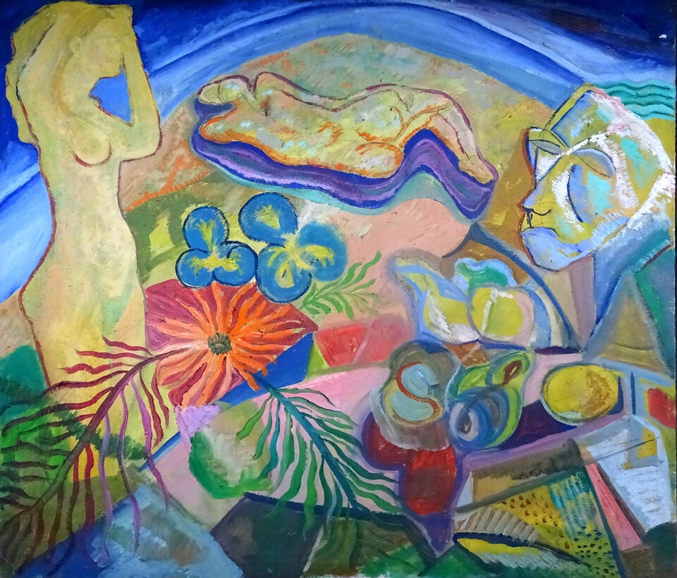 Mediterran, Öl, 125 x 117 cm auf Leinwand, Wolfgang Bittkau