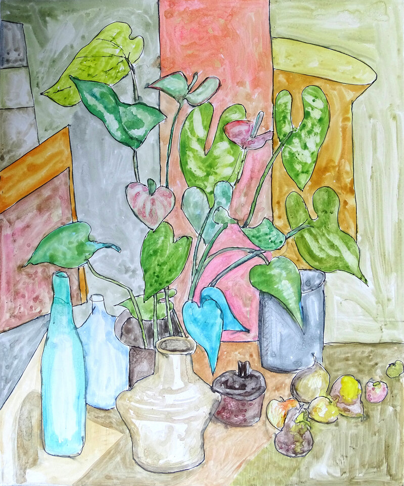 Stilleben mit Anthurie, Aquarell, 55,8 x 68,5 cm auf Papier, Wolfgang Bittkau