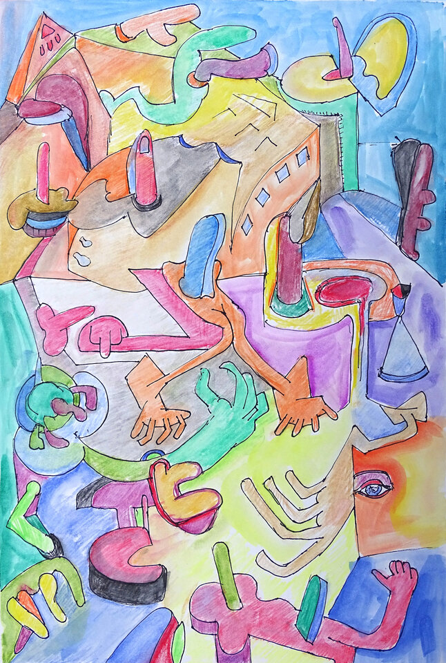My Little Village, Aquarell, 25,9 x 38 cm Papier, Wolfgang Bittkau