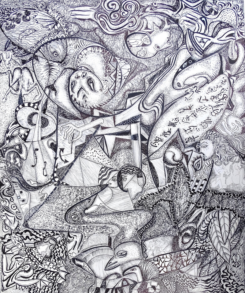 Au Debut 4, Tusche, 56,5 x 68,5 cm auf Papier, Wolfgang Bittkau