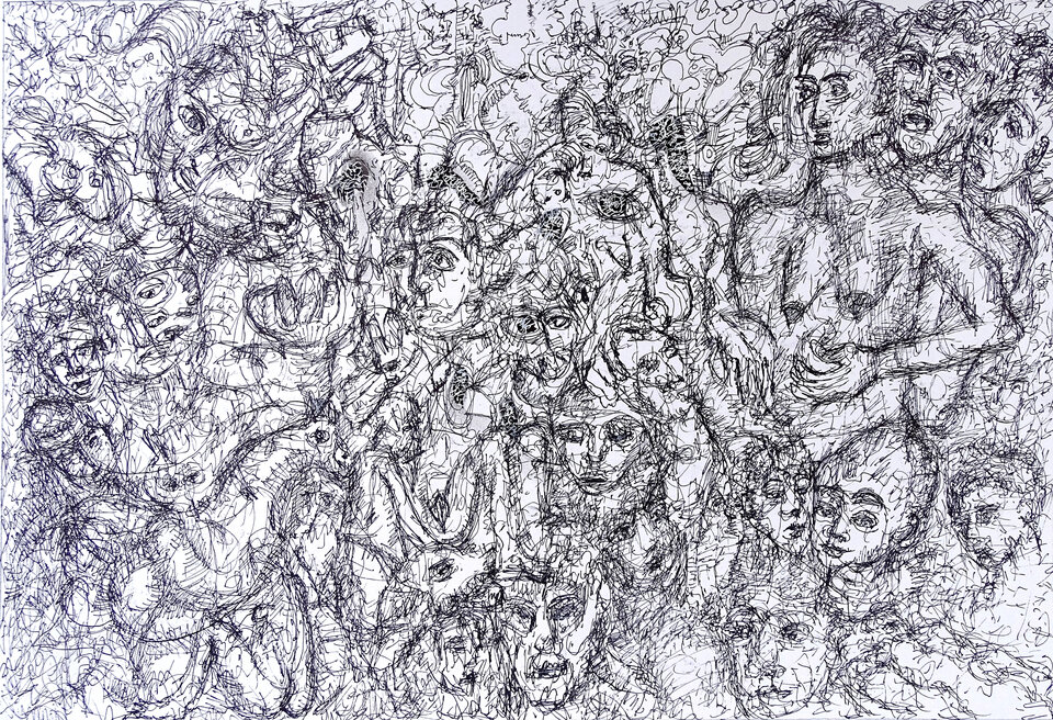 Gestalten 1, Tusche, 55,5 x 38 cm auf Papier, Wolfgang Bittkau