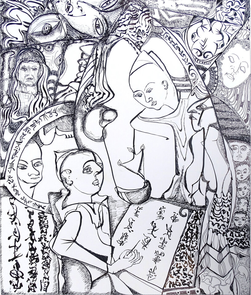 Der Schreiber, Tusche, 56,5 x 68,7 cm auf Papier, Wolfgang Bittkau