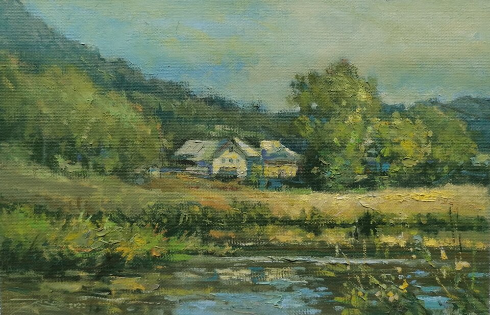 An der Sauer bei Steinheim , Öl  Leinwand , Ralf Bechtel 