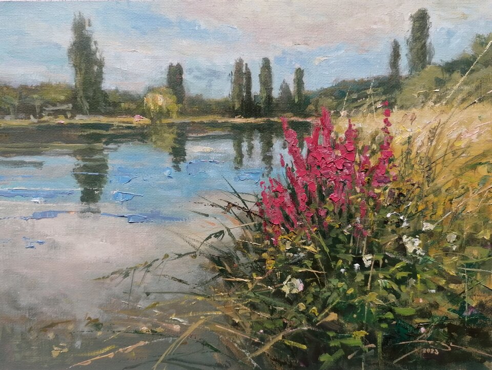 An der Sauer bei Ralingen , Öl  Leinwand , Ralf Bechtel 