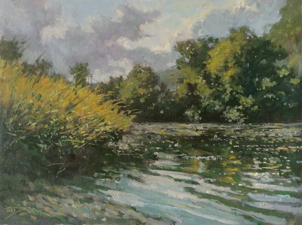 An der Sauer bei Echternach , Öl auf Leinwand, Ralf Bechtel 