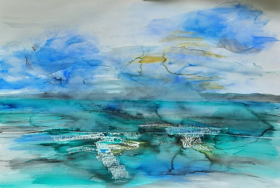 Wasserweg, Acryl auf Papier, Sylvia Gnatz