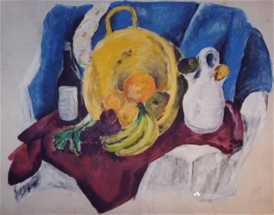 Stilleben mit weißer Karaffe, Acryl auf Karton, Rachel Weissenberger
